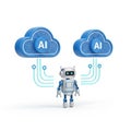 Futuristic robot connecting to two ai cloud servers with digital circuits isolated on white background Royalty Free Stock Photo