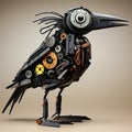 Futuristic Robot Crow Sculpture With Realistic Gears