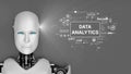 Futuristic robot with data analytics interface showcasing technological advancement in artificial intelligence and data Royalty Free Stock Photo