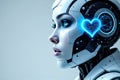 Futuristic Robot with Digital Heart Symbol in Profile View Royalty Free Stock Photo