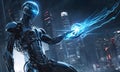 Futuristic Robot Dominates Neon Lit City AI Generated