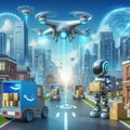 Futuristic Robot and Drones in Smart City