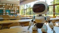 A futuristic robot educator engaging with students in a modern classroom setting. Generative by AI