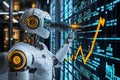 Futuristic Robot Engaging With Digital Data in a Corporate Environment Royalty Free Stock Photo