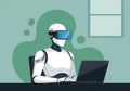 Futuristic robot experiencing virtual reality while using a laptop technology concept Royalty Free Stock Photo