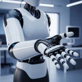 Futuristic Robot Extending its Hand in an Office Setting android humanoid Royalty Free Stock Photo