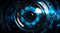 Futuristic robot eye technology, blue digital iris Royalty Free Stock Photo