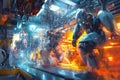 Futuristic robot factory with advanced technology and industrial robotics