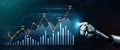 Futuristic Robot Finger Touching Data Visualization with Graphs, Charts, and Digital Elements Representing Technology Royalty Free Stock Photo