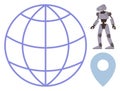 Futuristic Robot, Globe Grid, and Location Pin Highlighting Global Technology and Navigation Royalty Free Stock Photo