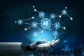 Futuristic Robot Hand Displaying KPI Analytics and Data Connections in a Digital Business Environment with Modern Royalty Free Stock Photo