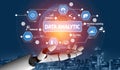 Futuristic Robot Hand Featuring Data Analytics Concepts with Icons Representing Statistics, Machine Learning, and Big Royalty Free Stock Photo
