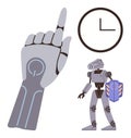 Futuristic Robot Hand Gesture with Clock and Humanoid Robot Holding Shield Royalty Free Stock Photo