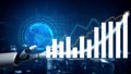 Futuristic Robot Hand Holding a Globe and Presenting Financial Growth Graph in a Digital Interface with Data Analytics Royalty Free Stock Photo