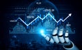 Futuristic Robot Hand Interacting with Advanced Financial Data Visualization Against Dark Background with Rising Graph Royalty Free Stock Photo