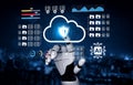 Futuristic Robot Hand Interacting with Cloud Data Security Interface Featuring AI Technology and Digital Elements in Royalty Free Stock Photo