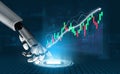 Futuristic Robot Hand Interacting with Data Graphs and Market Trends in High-Tech Digital Environment Impute Royalty Free Stock Photo
