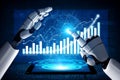Futuristic Robot Hand Interacting with Data Visualization on Digital Screen for Technology Concept Impute Royalty Free Stock Photo
