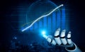 Futuristic Robot Hand Interacting with Data Visualization and Growth Charts in Digital Environment Impute Royalty Free Stock Photo