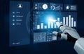 Futuristic Robot Hand Interacting with Data Visualization Interface and Digital Dashboard for Technology and Innovation Royalty Free Stock Photo