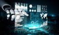 Futuristic Robot Hand Interacting with Digital Data Display Over Abstract Technology Background Impute Royalty Free Stock Photo