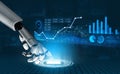 Futuristic Robot Hand Interacting with Digital Data Visualization and Graphs for Technology, Innovation, and Artificial Royalty Free Stock Photo