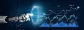 Futuristic Robot Hand Interacting with Digital Financial Data, Analyzing Stock Market Trends and Graphs with Technology Royalty Free Stock Photo