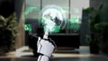 Futuristic Robot Hand Interacting with Digital Globe Representing Sustainable Development and Environmental Technologies Royalty Free Stock Photo