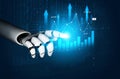 Futuristic Robot Hand Interacting With Digital Graphs and Data Analytics Representations in a Virtual Environment Scalp Royalty Free Stock Photo
