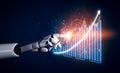 Futuristic Robot Hand Interacting with Digital Graphs and Data Promoting Advancement in Technology and Innovation Impute Royalty Free Stock Photo