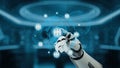 Futuristic Robot Hand Interacting with Digital Network and Global Connection in a High-Tech Environment. Auvana Royalty Free Stock Photo