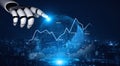 Futuristic Robot Hand Interacting with Digital World and Finance Data Visualization in Dark Background for Concept of Royalty Free Stock Photo