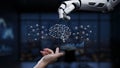 Futuristic Robot Hand Interacting with Human Hand, Representing Artificial Intelligence and Neural Networks in Modern Royalty Free Stock Photo
