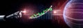 Futuristic Robot Hand Interacting with Stock Market Chart and Planet in Outer Space Impute Royalty Free Stock Photo