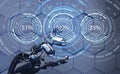 Futuristic robot hand pointing on loading circle ring. 3d rendering. Royalty Free Stock Photo