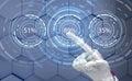 Futuristic robot hand pointing on loading circle ring. 3d rendering. Royalty Free Stock Photo