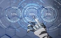 Futuristic robot hand pointing on loading circle ring. 3d rendering.