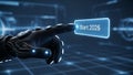 Futuristic Robot Hand Pressing Virtual Start Button for 2026 Royalty Free Stock Photo