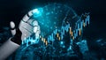 Futuristic Robot Hand Interacting with Digital Data Chart in Financial Market Concept, Technology Innovation, Artificial Royalty Free Stock Photo