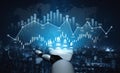 Futuristic Robot Hand Reaching Towards Data Visualization with Bar Graphs and Line Charts in Modern Financial Royalty Free Stock Photo