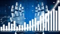 Futuristic Robot Hands Analyzing Data Trends with Graphs and Charts Representing Growth in a High-Tech Digital Royalty Free Stock Photo