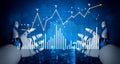 Futuristic robot hands presenting financial data with ascending graphs and digital elements in a high-tech environment Royalty Free Stock Photo