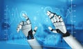 Futuristic Robot Hands Interacting with Digital Data Display Representing Artificial Intelligence, Data Analysis, and Royalty Free Stock Photo
