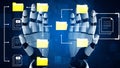 Futuristic Robot Hands Managing Digital Files with Yellow Folder Icons and Network Connections for Data Organization and Royalty Free Stock Photo