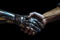 Futuristic robot handshake with a human.AI generated Royalty Free Stock Photo