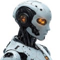 Futuristic robot head with glowing eyes and mechanical details Royalty Free Stock Photo