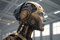 Futuristic robot head with gold accents Royalty Free Stock Photo