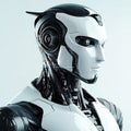 Futuristic robot head and shoulders with metallic components and digital eyes Royalty Free Stock Photo