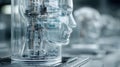 Futuristic Robot Head With Transparent Casing Revealing Advanced AI Core Technology in a Modern Laboratory Setting Royalty Free Stock Photo