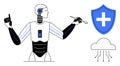 Futuristic Robot with Healthcare Shield and Cloud Technology Concept Royalty Free Stock Photo